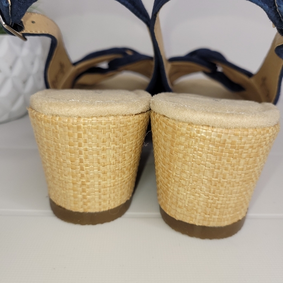 Land's End Navy Blue Suede Slingback Espadrilles Wedge 9 New - Picture 5 of 8